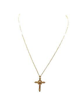 Vintage Gold Tone Cross Pendant Necklace by 1928 with Intricate Detailing Antiqu